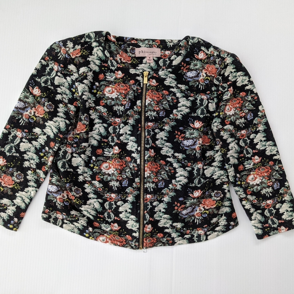 Philosophy Floral Blouse with Gold Zipper - Sz. Medium